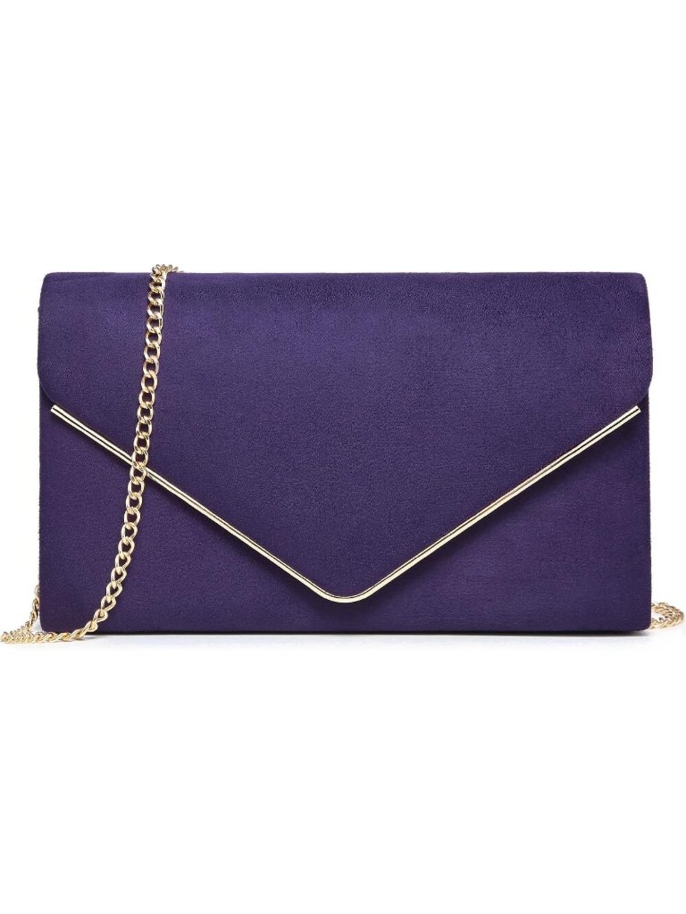 Women's Purple Faux Suede Clutch Purse Golden Chain Strap Evening Shoulder Bags